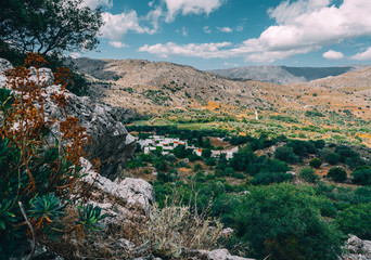 Mointains in Crete, Greece. View to Sivas. Panorama landscape from south-central Crete. In the...