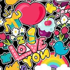 Fototapeta premium Vector Romantic Love Seamless Pattern
