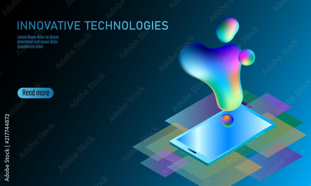 Poster 3d-enabled display smartphone concept. stereoscopic output view isometric 3d flat business mobile ph