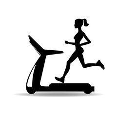 silhouette of a girl running on a treadmill. vector illustration