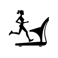 silhouette of a girl running on a treadmill. vector illustration