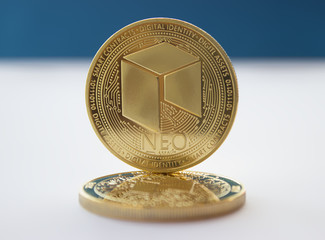 Crypto currency coins neo on blue background (2)