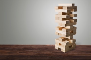 Tower build of wooden blocks, game of