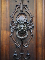 Wooden door, detail. Handle.