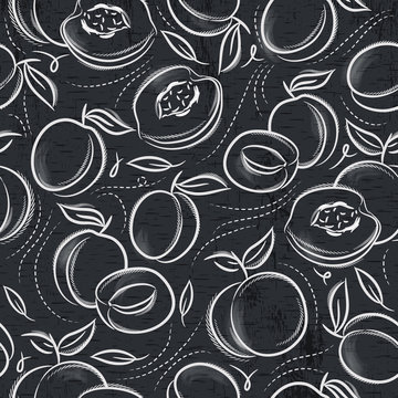 Seamless Patterns  with apricot, plum and peach on grunge blackboard.Ideal for printing onto fabric and paper or scrap booking.