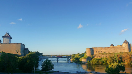 The two castles in Narva, at the russia-estonia border