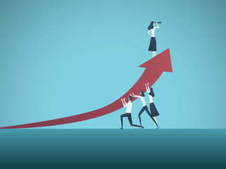 Business woman leader vector concept. Symbol of times up movement, woman in business, emancipation, success, leadership, vision.