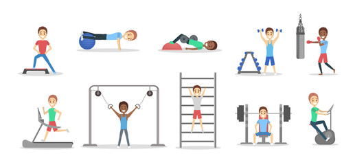 Set of people doing exercises in the gym