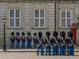 Royal Life Guards in front of Amalienborg Palace, Copenhagen, Denmark, Europe