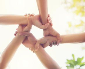 Teamwork concept groups ring of hands.