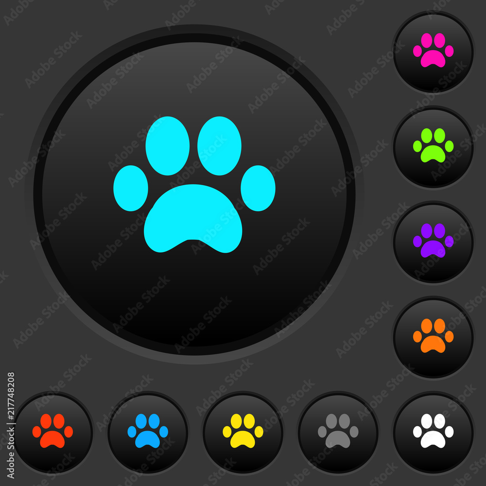 Poster paw prints dark push buttons with color icons