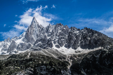 Petit Dru West Face Mountain with a perfect peak.  This is as viewed from the Aguile de Midi at Chamonix near Mont Blanc