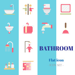 1st bathroom icon set. The icon are flat icon. Illustration.