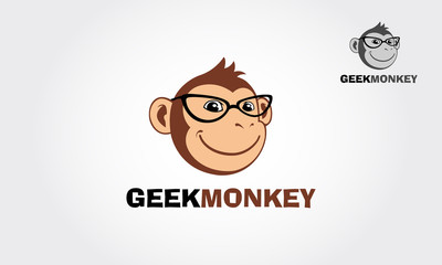 Geek monkey character logo. Vector logo illustration 