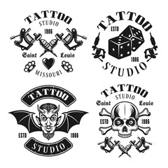 Tattoo studio four vector black vintage emblems