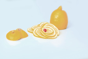 close up.ripe lemon on the cutting Board