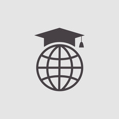 graduation cap on globe vector icon