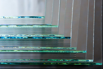 Sheets of Factory manufacturing tempered clear float glass panels cut to size