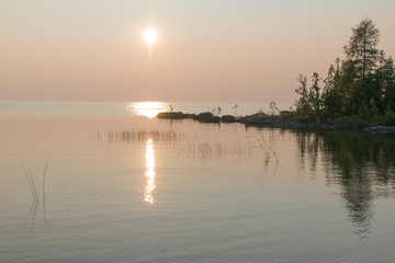 Fototapeta premium Beautiful calm sunset on the Lake Huron Shoreline Water Landscape