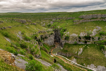 Fototapeta na wymiar Gordale Scar, a Limestone gorge near Malham.