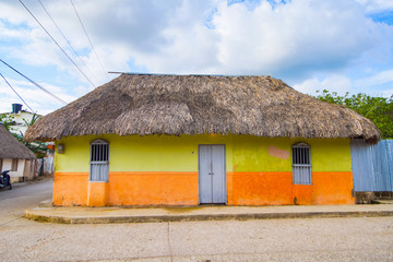 Fototapeta na wymiar Casa de palma en un pueblo de la costa caribe de colombia