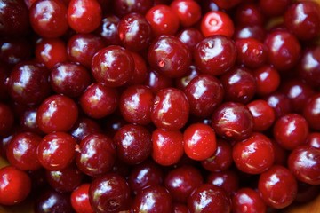 A lot of fresh red cherry berries