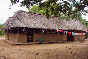 Fototapeta na wymiar Casa de palma en un pueblo de la costa caribe de colombia y los montes de Maria