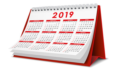 Desktop Calendar 2019 in red color