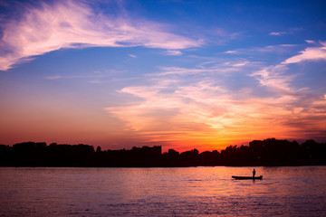 sunset on Danube river