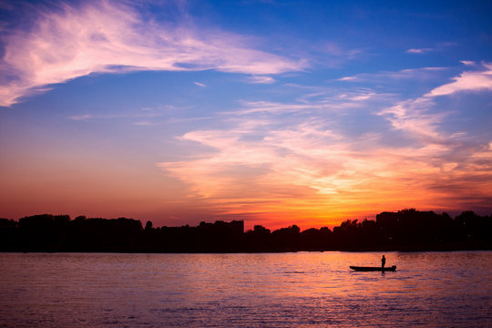 Fototapeta sunset on Danube river