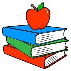 School Books with an Apple - A vector cartoon illustration of a few school books and an apple.