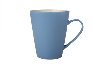 Blue cup in side view isolated on white background.
