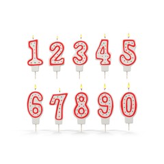 Birthday Number Candles Set on white. 3D illustration