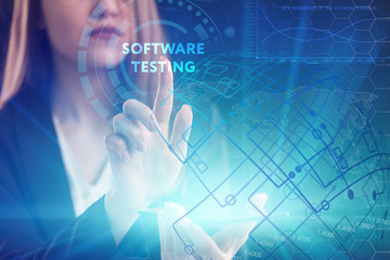 The concept of business, technology, the Internet and the network. A young entrepreneur working on a virtual screen of the future and sees the inscription: Software testing