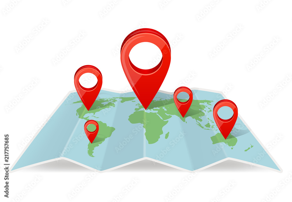 Poster map with pointer navigations. navigation concept picture with realistic map pointer
