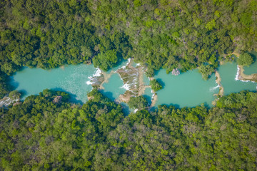 Amazing crystalline Blue water of Micos Waterfalls at Huasteca Potosina in San Luis Potosi, Mexico