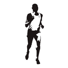 Marathon run, running man, abstract isolated vector silhouette, front view