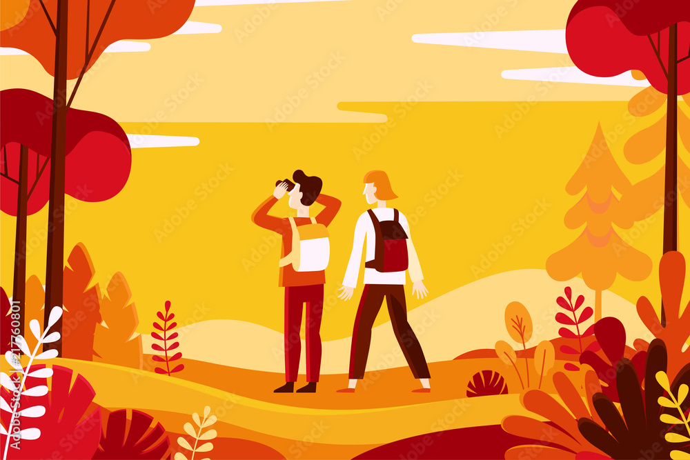 Aufkleber Vector illustration in flat linear style - autumn background