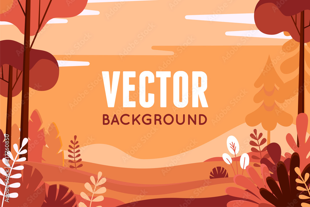 Poster vector illustration in flat linear style - autumn background