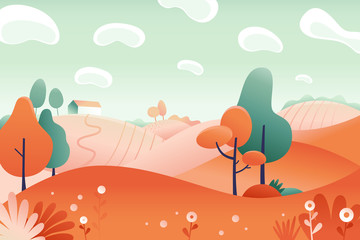 Vector illustration in flat linear style - autumn background