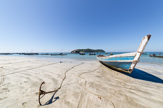 Fishing boats in Ngapali beach, Myanmar