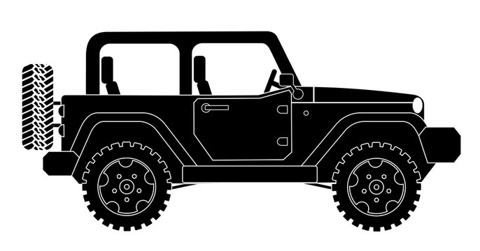 Single line drawing of 4x4 speed wrangler jeep Vector Image