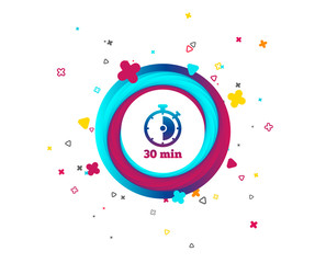 Fototapeta premium Timer sign icon. 30 minutes stopwatch symbol. Colorful button with icon. Geometric elements. Vector