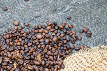 coffee beans on a rough sacking