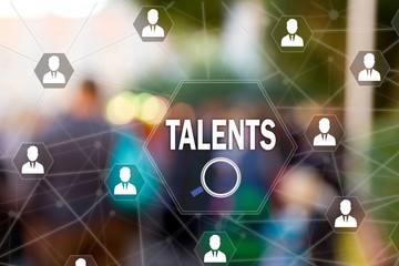 Search Talented employees, Human Resources on the touch screen to the network, on people blur background.Concept of search for talented employees, programmers