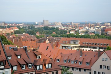 Naklejka na ściany i meble Scenic cityscape of Nuremberg, view from the top, beautiful old traditional architecture