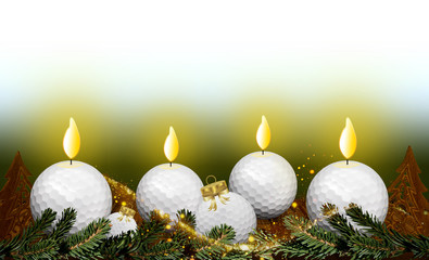 Weihnachtsdekoration mit Golf-Kerzen und Golf-Weihnachtskugeln