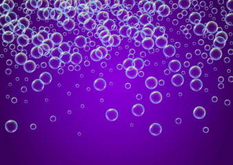 Cleaning foam on gradient background. Realistic water bubbles 3d. Cool rainbow colored liquid foam with shampoo bubbles. Horizontal cosmetic flyer and invite. Cleaning soap foam for bath and shower.