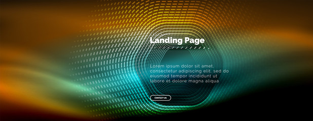 Neon glowing techno hexagon shape lines, hi-tech futuristic abstract background, landing page template