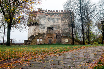 The tower, the remains of the ancient fortress in Ostrog, Ukraine. Late autumn. _